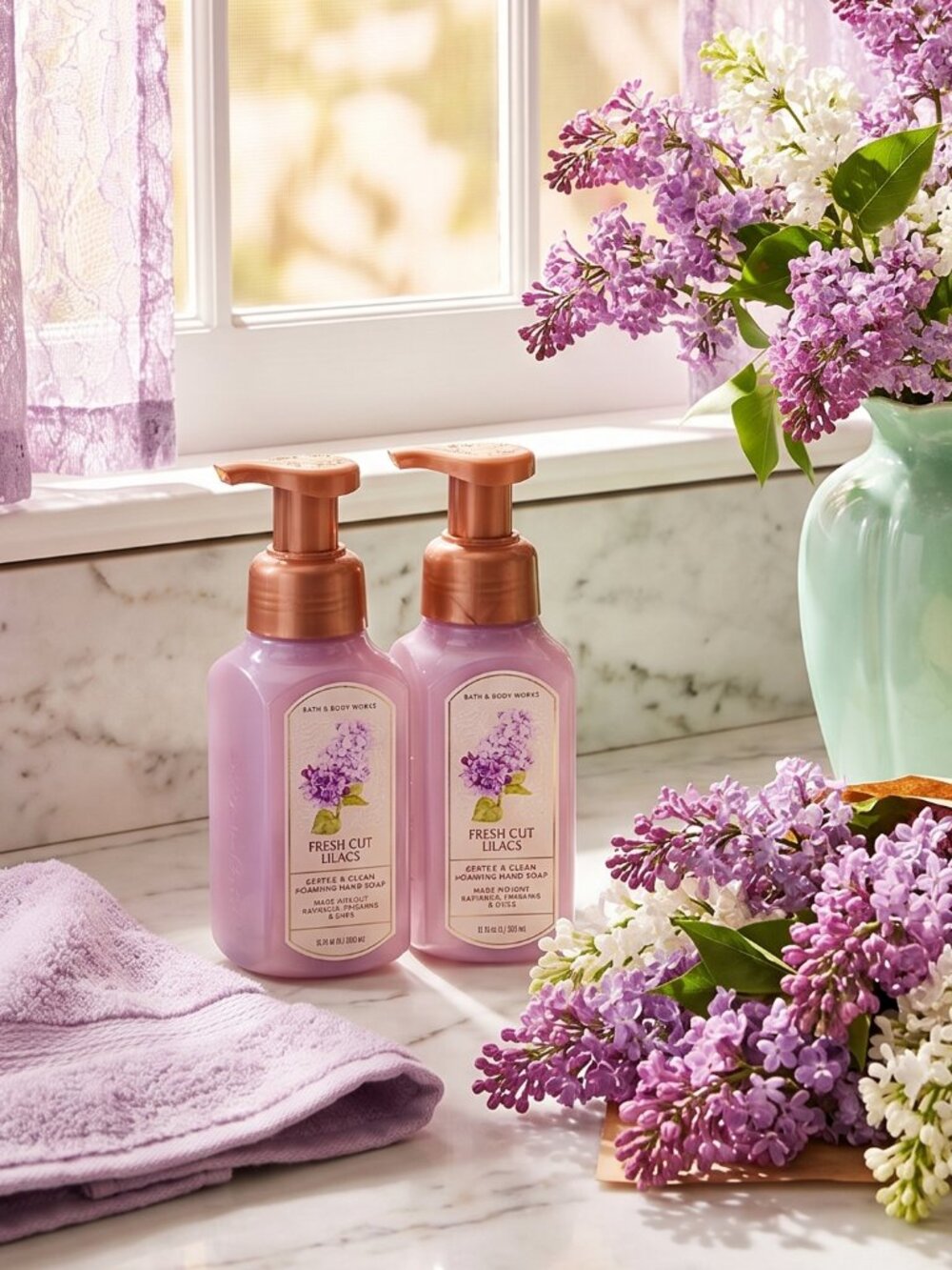 💜Bath & Body Works Gentle & Clean Foaming Hand Soap Fresh Cut Lilacs 8.75oz DUO